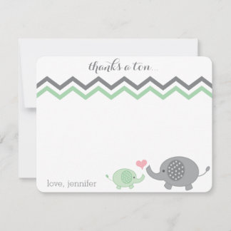 Tarjeta Pequeña Elefante Baby Shower Gracias Chevron Gris Verde