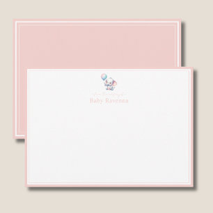 Tarjeta Pequeña Elefante Bebé Rubor Rosa Borde Guardería Nuevo Beb