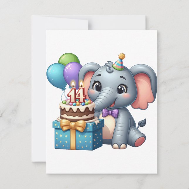 Tarjeta Pequeña Elefante cumpleaños 14 (Anverso)