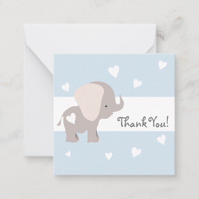 Tarjeta Pequeña Elefante del Corazón Azul Gracias Notecards (Anverso)