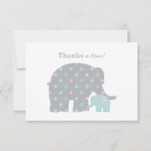 Tarjeta Pequeña Elefante Madre Bebe Lunares Rosados Turquesa