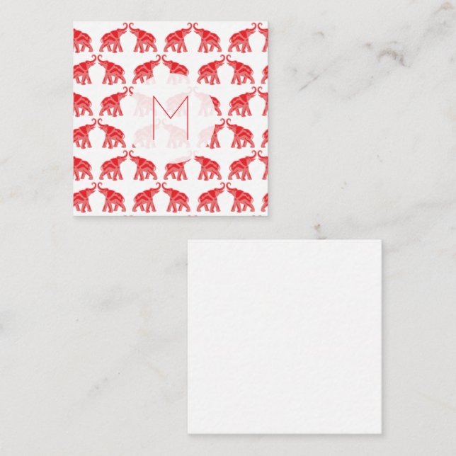 Tarjeta Pequeña Elefante Rojo Afortunado (Anverso / Reverso)