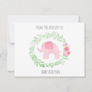 Tarjeta Pequeña Elefante Rosa Laurel De La Guardería