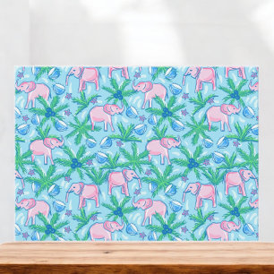 Tarjeta Pequeña Elefante rosa Preppy Cocoteros Tropicales Palmeras