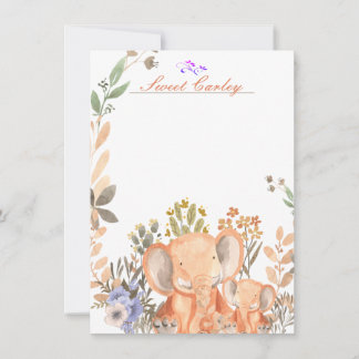 Tarjeta Pequeña Elefantes de color rosa suave acuarela personaliza