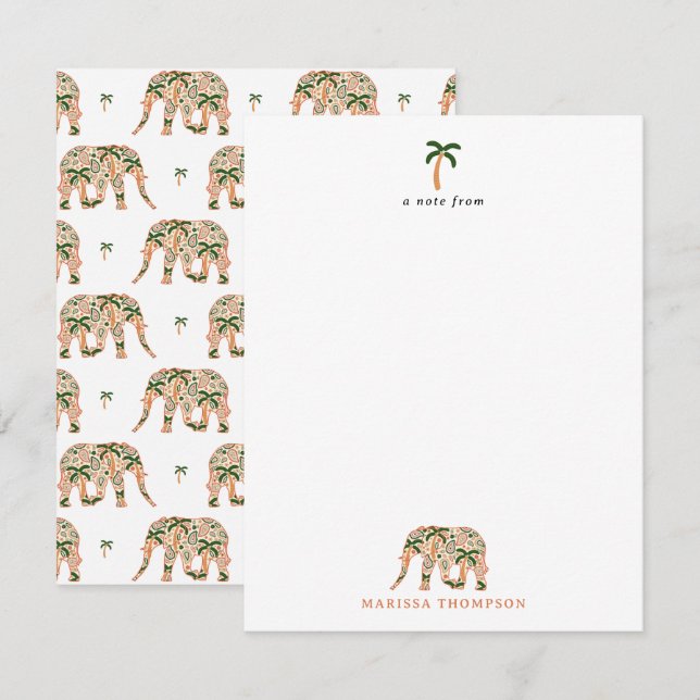 Tarjeta Pequeña Elefantes Ornados de Paisley Floral Indio (Anverso / Reverso)