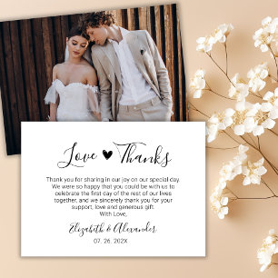 Tarjeta Pequeña Elegancia Moda Guión Corazón Boda Foto Gracias