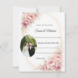 Tarjeta Pequeña Elegant Arch Greenery Wedding Invitation with Phot