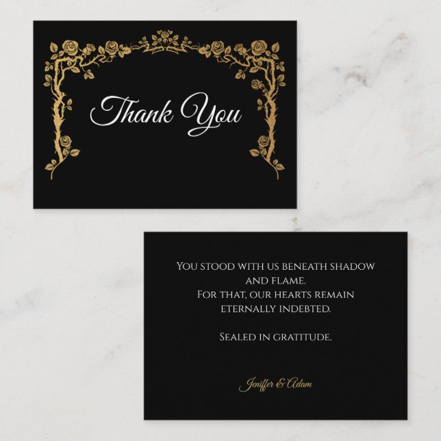 Tarjeta Pequeña Elegant black and gold Gothic wedding Thank You (Anverso / Reverso)