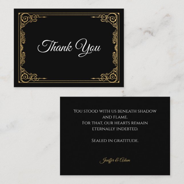 Tarjeta Pequeña Elegant black and gold Gothic wedding Thank You (Anverso / Reverso)