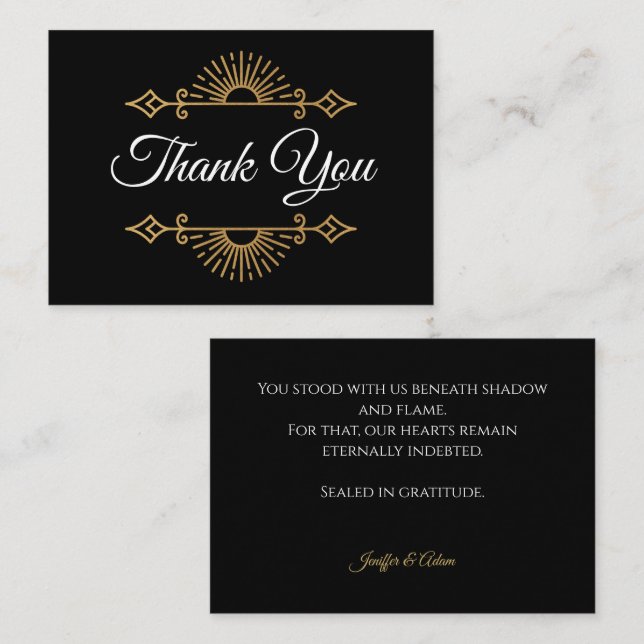 Tarjeta Pequeña Elegant black and gold Gothic wedding Thank You (Anverso / Reverso)