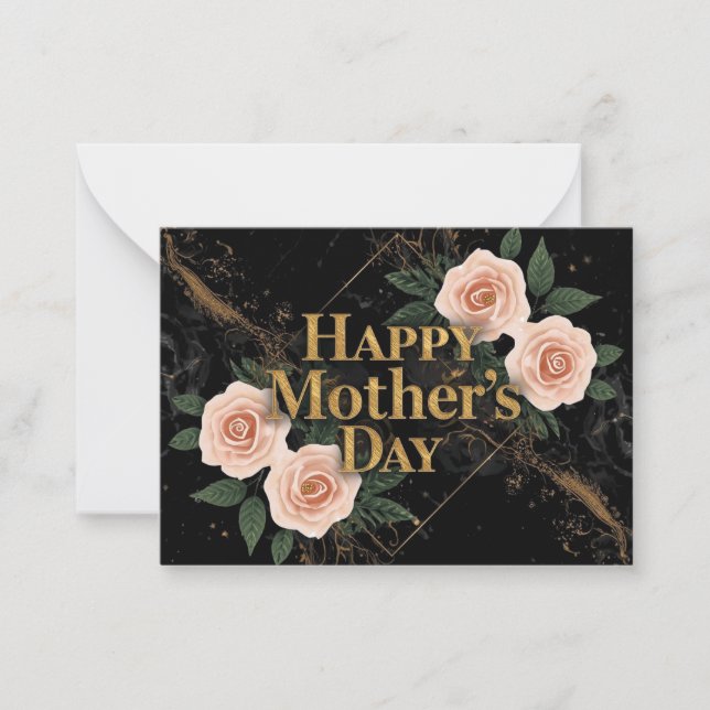 Tarjeta Pequeña Elegant Black and Gold Mother’s Day Card with Rose (Anverso)