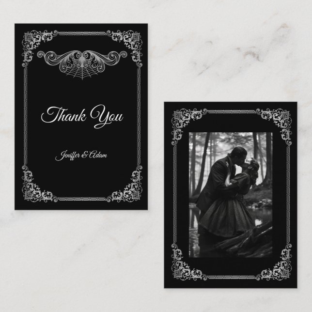Tarjeta Pequeña Elegant black and white Gothic  wedding (Anverso / Reverso)