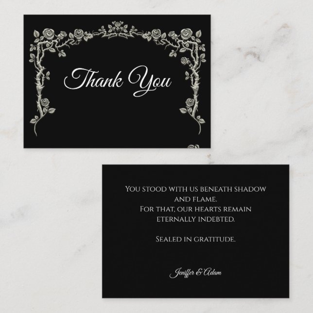 Tarjeta Pequeña Elegant black and white Gothic wedding Thank You (Anverso / Reverso)