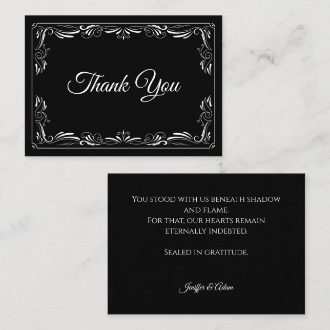 Tarjeta Pequeña Elegant black and white Gothic wedding Thank You (Anverso / Reverso)