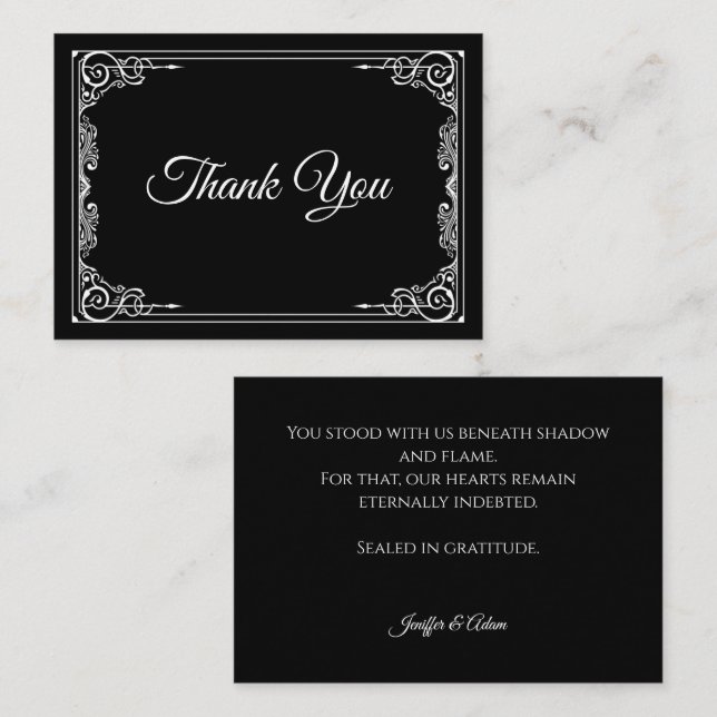 Tarjeta Pequeña Elegant black and white Gothic wedding Thank You (Anverso / Reverso)