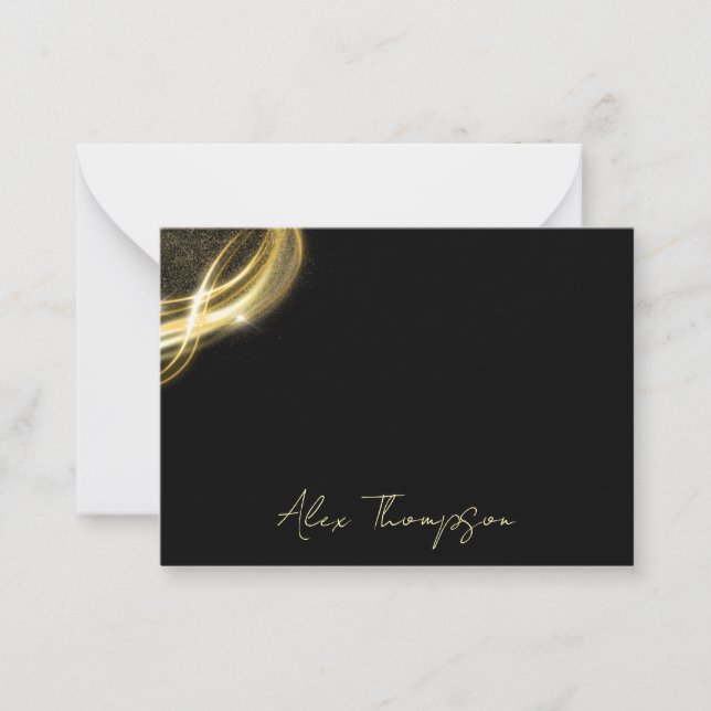 Tarjeta Pequeña  Elegant Black & Gold Personalized Note Card (Anverso)