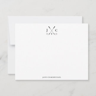 Tarjeta Pequeña Elegant Black Golf Monogram Flat Note Card