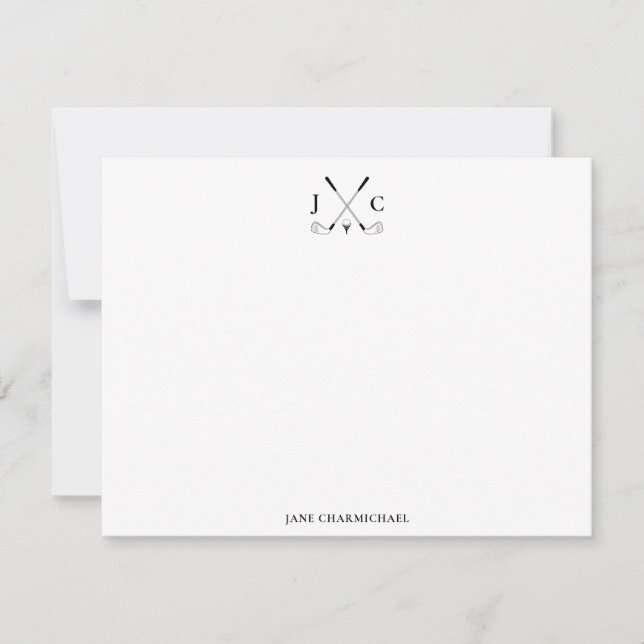 Tarjeta Pequeña Elegant Black Golf Monogram Flat Note Card (Anverso)