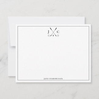 Tarjeta Pequeña Elegant Black Golf Monogram Flat Note Card