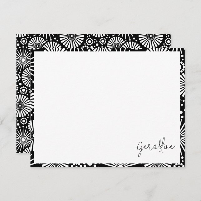 Tarjeta Pequeña Elegant Black White Geometric Starburst Name  (Anverso / Reverso)