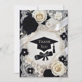 Tarjeta Pequeña Elegant Black White Graduation Thank You Note