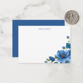 Tarjeta Pequeña Elegant Blue Floral Personal Stationery Note Card