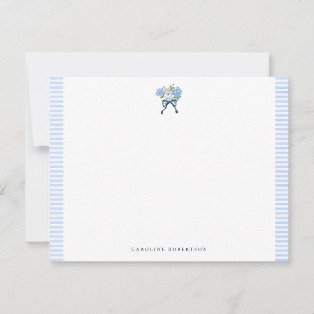 Tarjeta Pequeña Elegant Blue Watercolor Hydrangea Flat Note Card (Anverso)