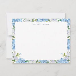 Tarjeta Pequeña Elegant Blue Watercolor Hydrangea Personalized
