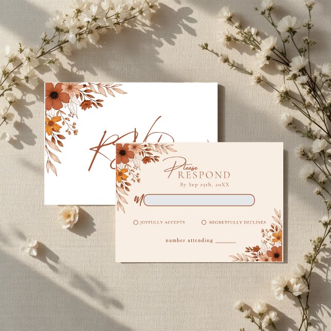 Tarjeta Pequeña Elegant boho Floral Hand-Drawn  Wedding RSVP (Elegant boho Floral Hand-Drawn Wedding RSVP Note Card)