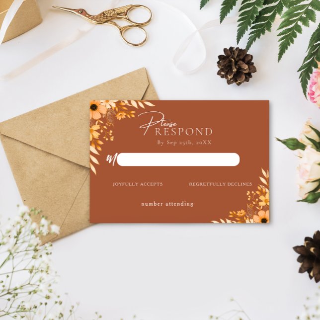 Tarjeta Pequeña Elegant boho Floral Hand-Drawn  Wedding RSVP (Elegant boho Floral Hand-Drawn Wedding RSVP Note Card)
