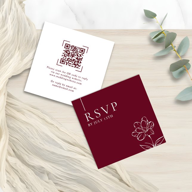 Tarjeta Pequeña Elegant Burgundy Wedding QR Code RSVP Cards (Subido por el creador)