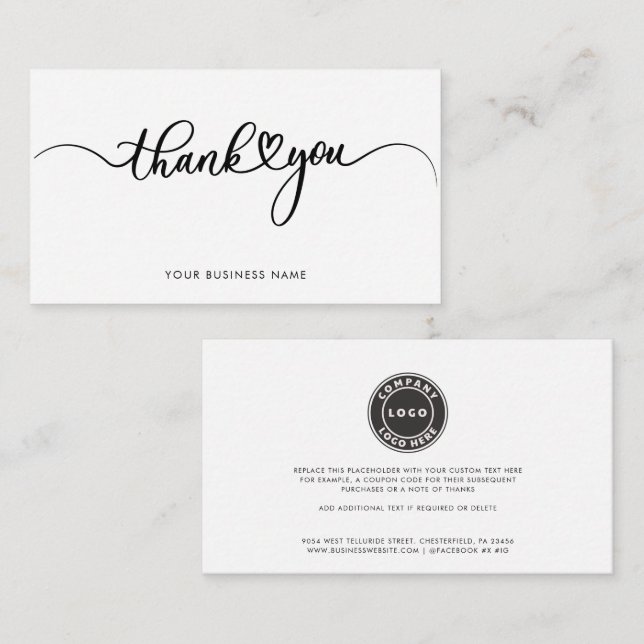 Tarjeta Pequeña Elegant Business Logo Script Thank You (Anverso / Reverso)