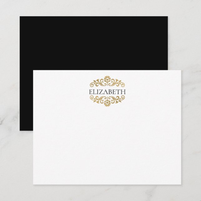 Tarjeta Pequeña Elegant Chic Modern Monogram Black Gold  (Anverso / Reverso)