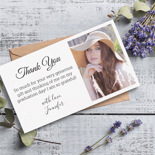 Tarjeta Pequeña elegant classic chic thank you graduation photo   (Subido por el creador)