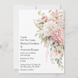 Tarjeta Pequeña Elegant Floral Pink script Wedding Invitation 