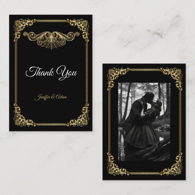 Tarjeta Pequeña Elegant gold Gothic Halloween wedding (Anverso / Reverso)