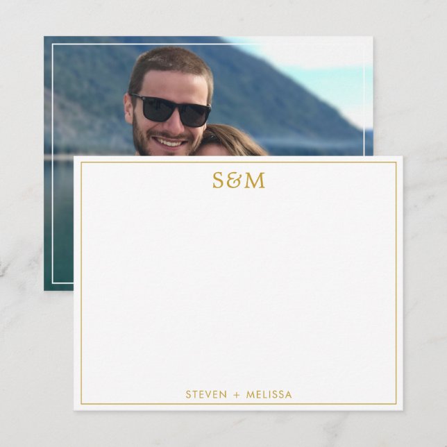 Tarjeta Pequeña Elegant Gold Monogram Initials Couple Name Photo  (Anverso / Reverso)