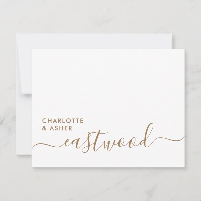 Tarjeta Pequeña Elegant Gold Script Wedding Monogram Note Card (Anverso)