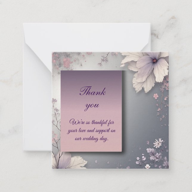 Tarjeta Pequeña Elegant Gray Floral Thank You Card (Anverso)