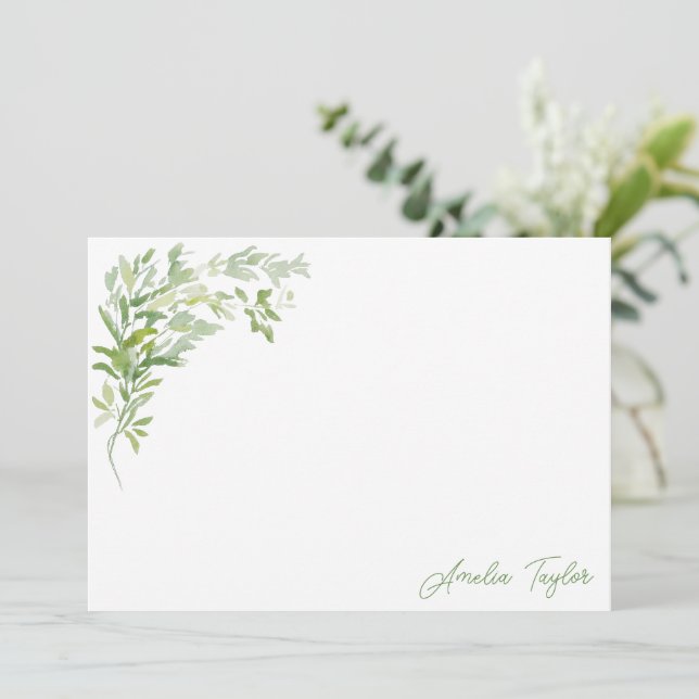 Tarjeta Pequeña Elegant Greenery Botanical Personalized Stationery (Anverso de pie)