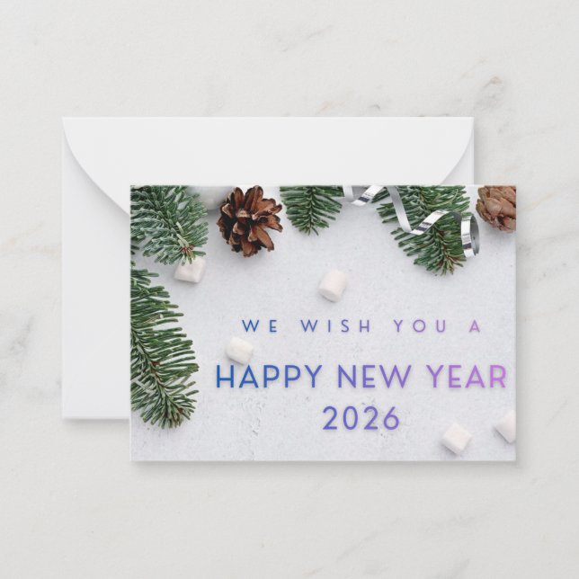 Tarjeta Pequeña Elegant Happy New Year 2026 Flat Note Card (Anverso)