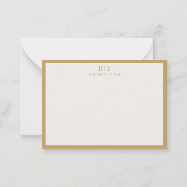 Tarjeta Pequeña Elegant Ivory Gold Border Monogram (Anverso)
