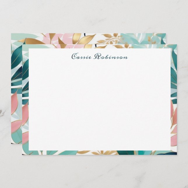Tarjeta Pequeña Elegant Leaf Pattern Personalized (Anverso / Reverso)