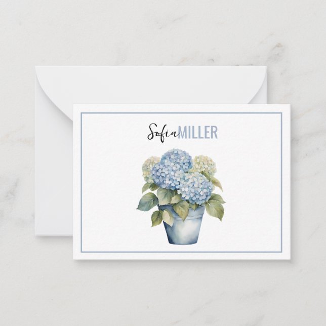Tarjeta Pequeña Elegant Minimalist Blue Hydrangea Wedding (Anverso)