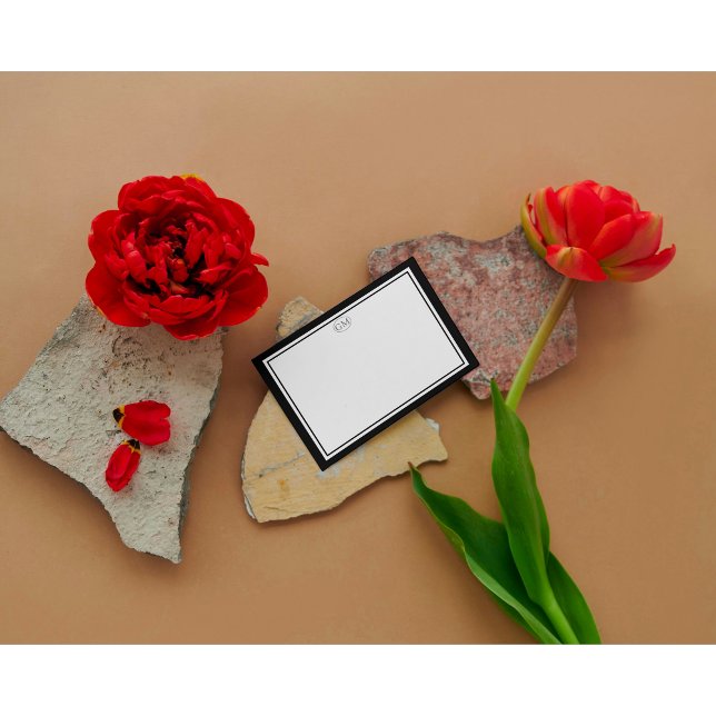 Tarjeta Pequeña Elegant Minimalist Monogram Black & White Border  (Minimalist Black Border Monogram Note Card
)