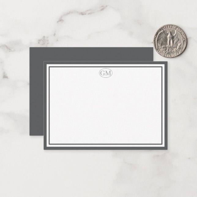 Tarjeta Pequeña Elegant Minimalist Monogram Gray Two Border  (Anverso/Reverso In Situ)