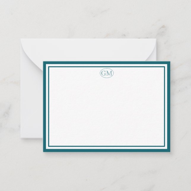 Tarjeta Pequeña Elegant Minimalist Monogram Navy Border Note Cards (Anverso)