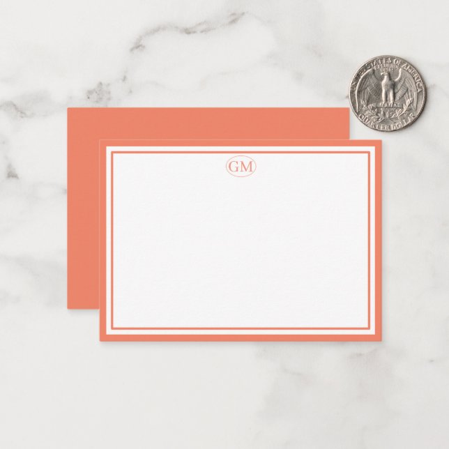Tarjeta Pequeña Elegant Minimalist Monogram Orange Two Border  (Anverso/Reverso In Situ)