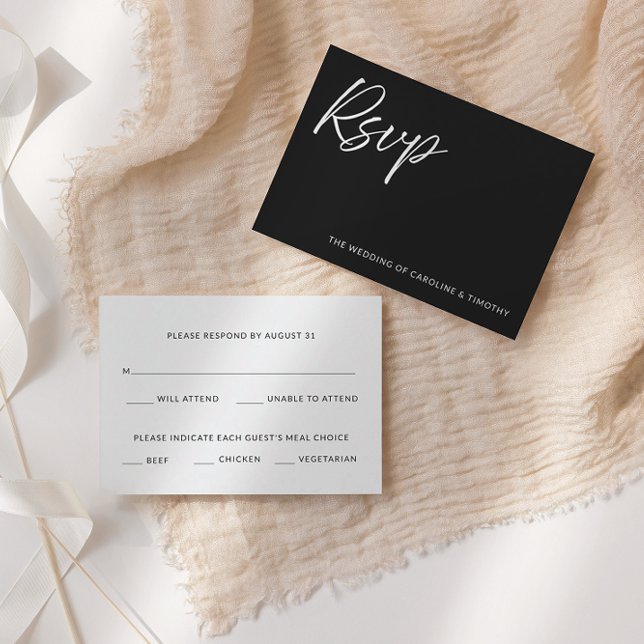 Tarjeta Pequeña Elegant Modern Black Tie Wedding RSVP Card (Subido por el creador)